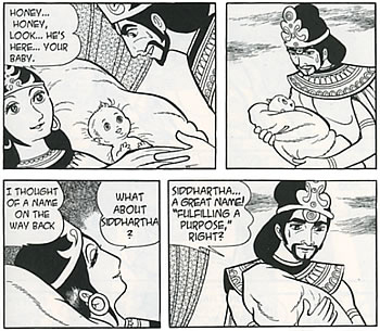 a scene from Buddha featuring the birth of Siddhartha