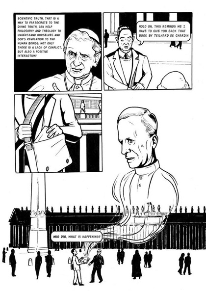 a page from a graphic novel about science and faith